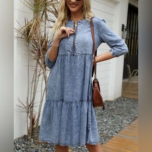 Denim half zipper dress